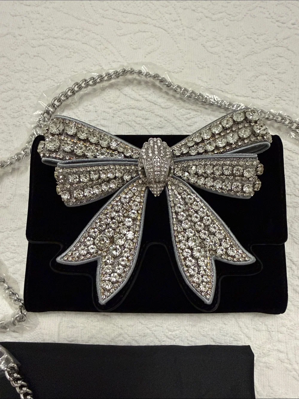 Kurt Geiger Black Velvet Clutch with Crystal Bow